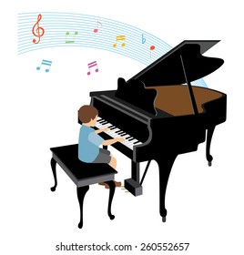 Boy Playing Grand Piano