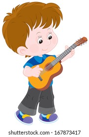 Boy playing a guitar