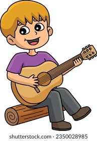 Niño Jugando Guitarra Caricatura Colorida Clipart 