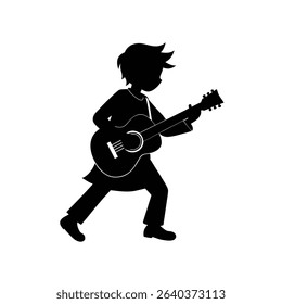 Boy Playing Guitar Musical Performance Silhouette Vector Art Illustration