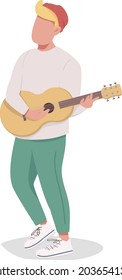 Boy playing guitar semi flat color vector character. Posing figure. Full body person on white. Live musician performance isolated modern cartoon style illustration for graphic design and animation