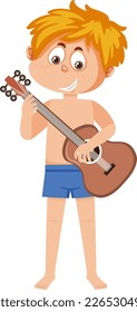 Un niño tocando guitarra en la ilustración temática del verano