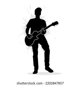 Boy playing guitar. Vector illustration
