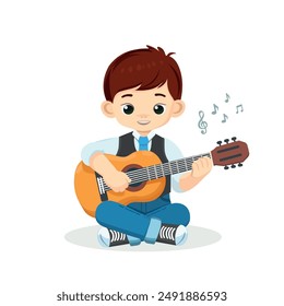 Boy spielt Gitarre Vektorillustration Kinder spielen Musikinstrumente 