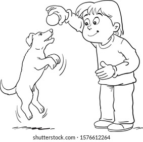 Boy playing with his dog.