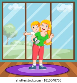 El niño está jugando con su madre 

