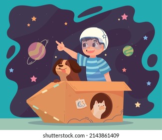 niño jugando con sus mascotas, concepto