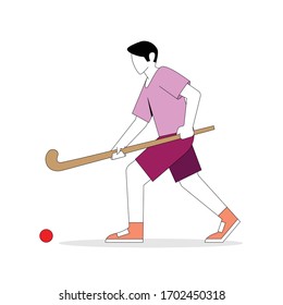 boy playing hockey in a purple jersey simple minimalist vector illustration 