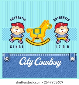 boy playing horse, Animal Cartoon, Flat Vector Illustration