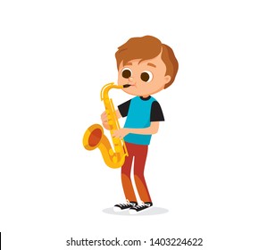 Boy Playing Improvise On Saxophone Kid Stock Vector (royalty Free 