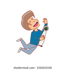 boy playing with joystick for video game vector illustration design