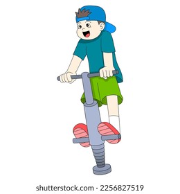 boy is playing jumping happily. vector design illustration art