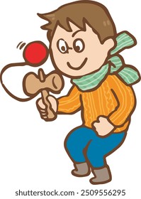 Un niño jugando Kendama, un juego tradicional.