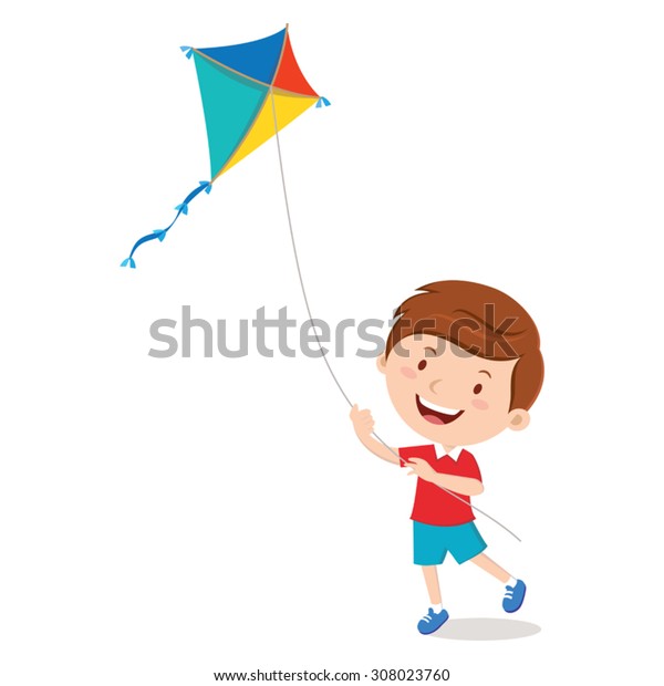 たこ遊びの少年 元気な少年が飛ぶ凧のベクターイラスト のベクター画像素材 ロイヤリティフリー