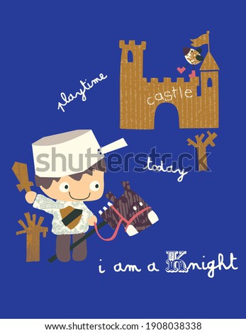 boy playing knight with castle