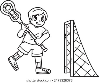 Boy Playing Lacrosse Isolated Coloring Page 