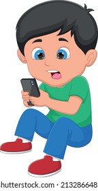 boy playing mobile phone on white background