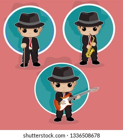 boy playing music instruments
