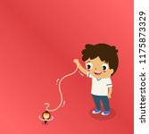 boy playing nostalgic game top spinning
