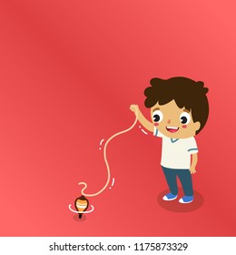 Boy Playing Nostalgic Game Top Spinning