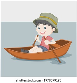 a boy playing on a canoe