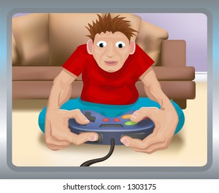 A boy playing on a games console.