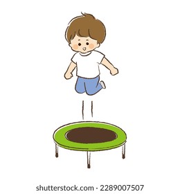 Boy playing on a home trampoline.