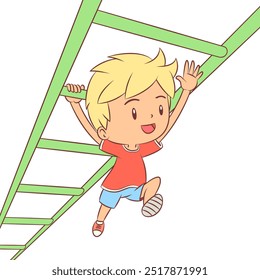 Boy playing on monkey bars, vector illustration