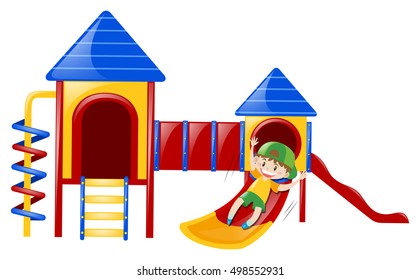 Boy playing on slide by himself illustration