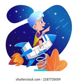 Boy playing on space playground vector illustration