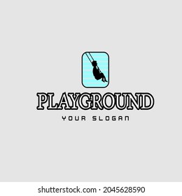 boy playing on the swing flat illustration logo design