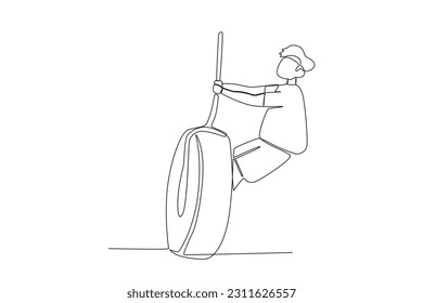 Boy Playing On a Swing Made From Old Truck Tires one line