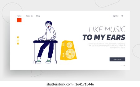 Boy Playing on Synthesizer Website Landing Page. Talented Little Artist Perform on Electric Piano Prepare for Examination in Music School or Concert Web Page Banner. Cartoon Flat Vector Illustration