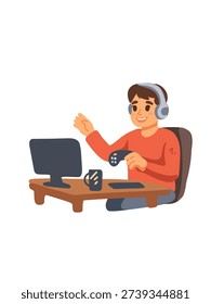 boy playing online video games vector illustration