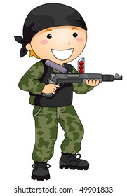 Niño jugando con Paint Ball Gun - Vector