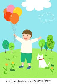 A boy playing in the park with his dog.