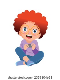 boy playing with phone cross-legged
