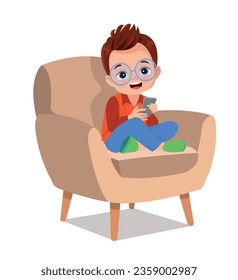 boy playing with phone cross-legged