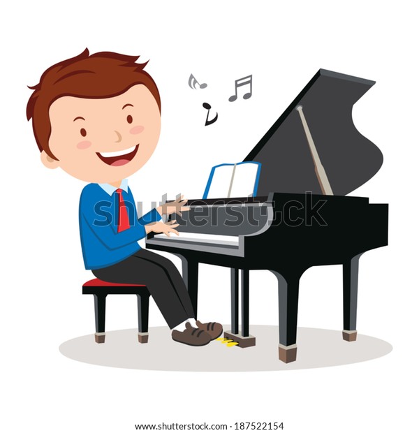 ピアノを弾く少年 ピアニスト ピアノを弾く幸せな少年のベクターイラスト のベクター画像素材 ロイヤリティフリー 187522154