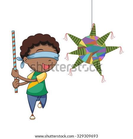 Boy playing pinata, vector illustration
