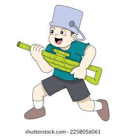 boy is playing pretend to be soldier. vector design illustration art