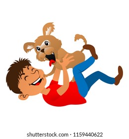 Boy playing with a Puppy Cartoon Vector