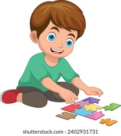 boy playing a puzzle cartoon