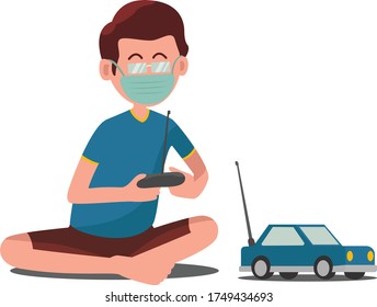 Ein Junge, der allein auf einem RC-Auto spielt