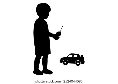 A boy is playing with a remote control car Vector illustration