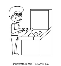 boy playing in retro console video game machine