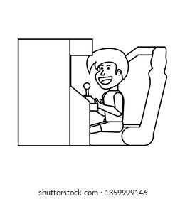 boy playing in retro console video game machine