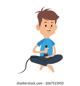 Boy playing retro videogame