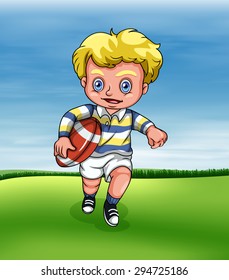 Boy playing rugby in the field