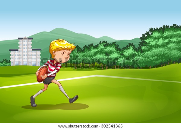 Boy Playing Rugby Field Illustration Stock Vector (Royalty Free ...